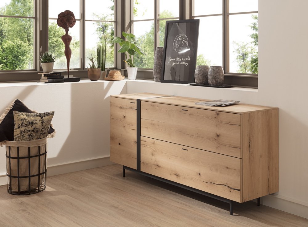 Buffet STYLE chêne naturel 1 porte 2 tiroirs